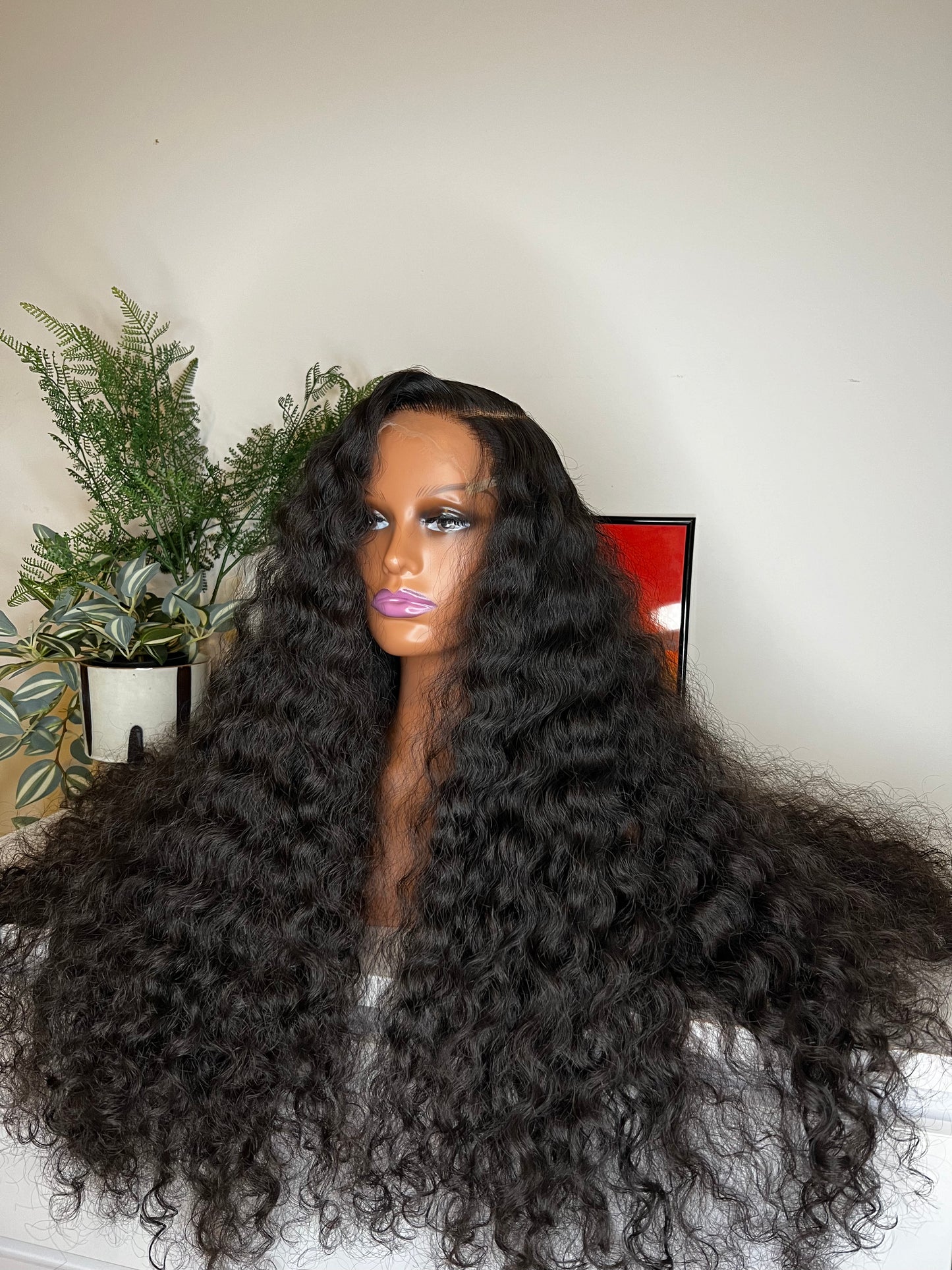 30 inches deep wave wig on mannequin